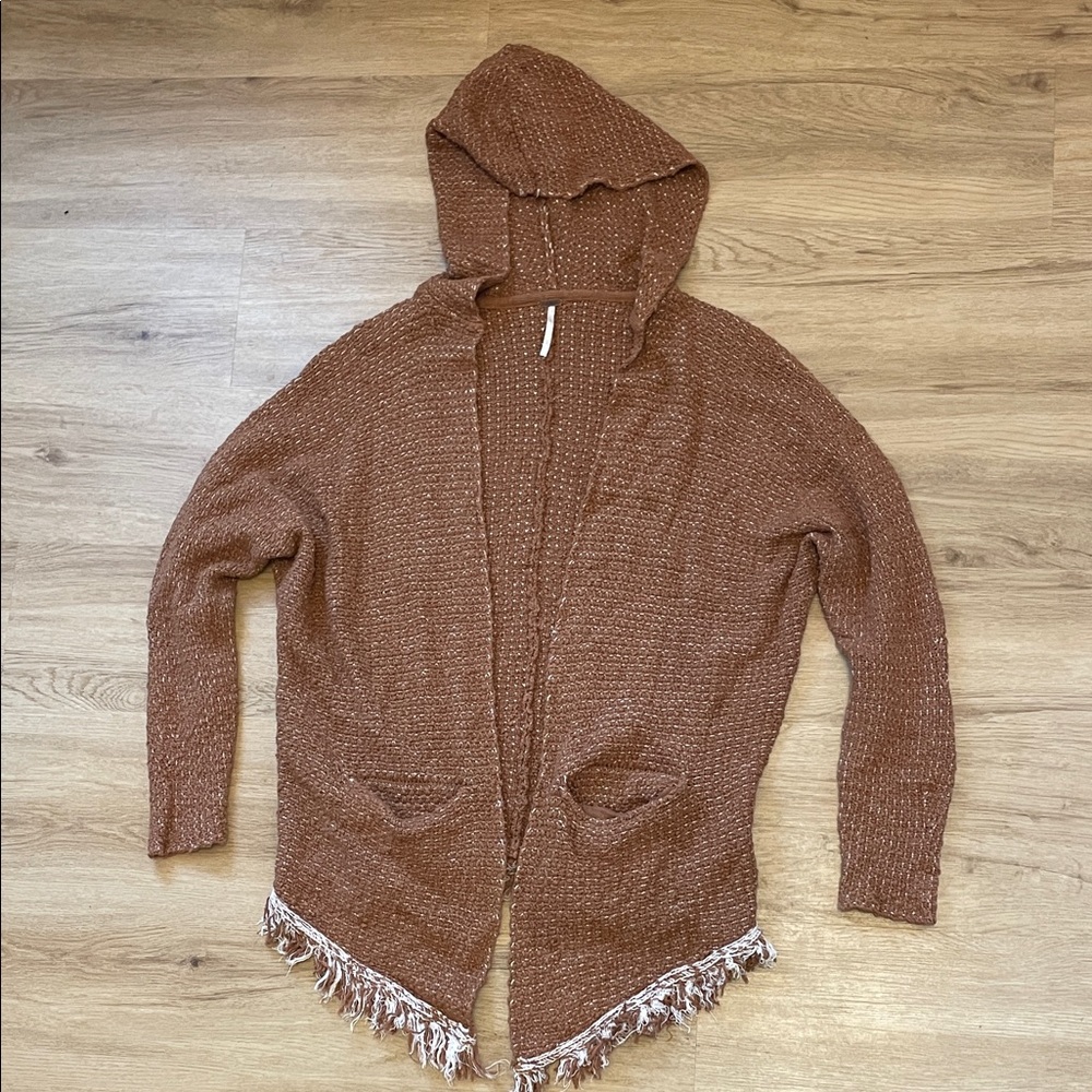Free People Hooded Tan Knit Cardigan